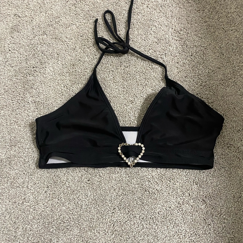 Black Halter Bikini Top with Heart Detail